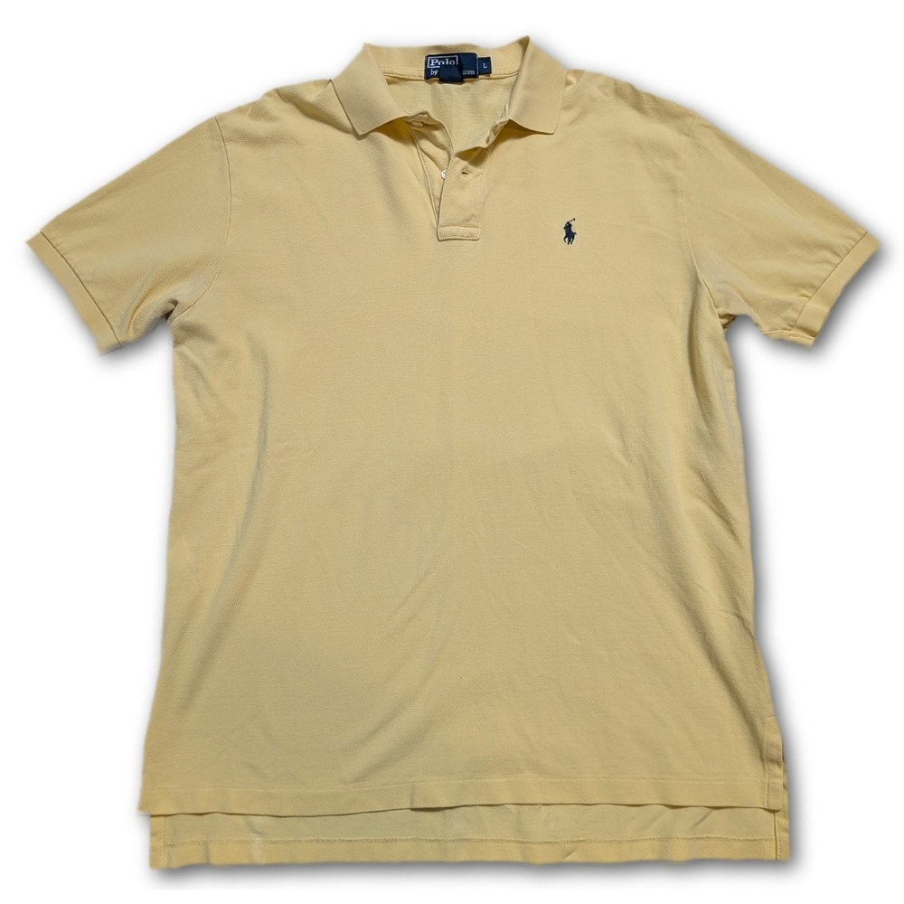 Polo Ralph Lauren Mens Large Yellow 100% Cotton Pony Pique Short Sleeve Polo